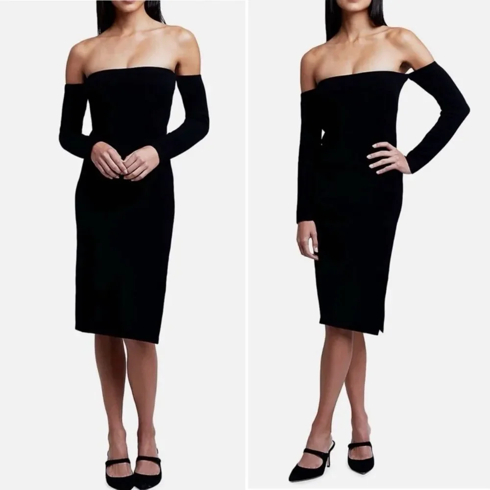 L’Agence Felicia Black Knit Off The Shoulder Fitted Bodycon Dress Size XXS